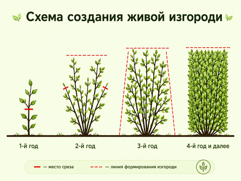 Схема стрижки живой изгороди из кизильника от питомника ЦУентроСад