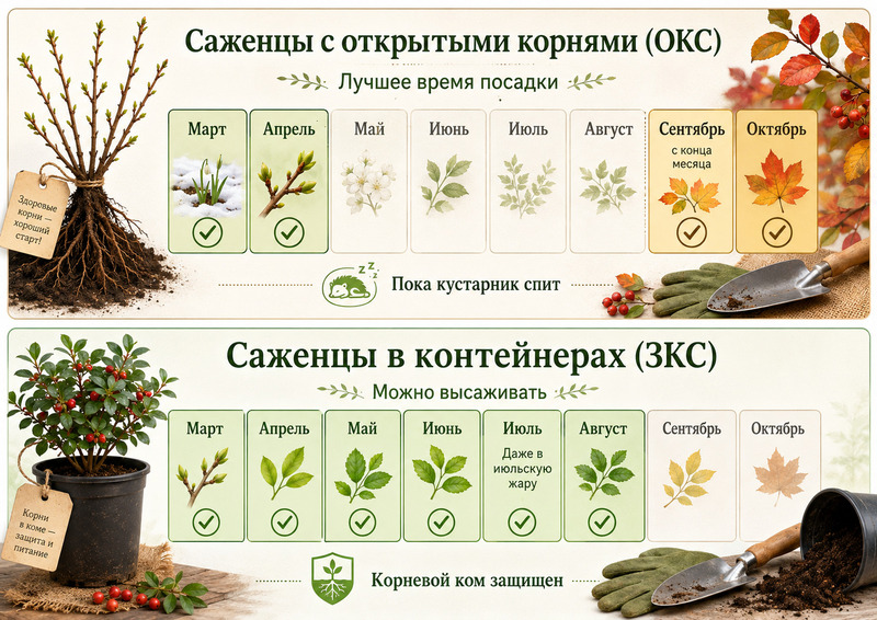 Календарьб со сроками посадки кизильника от питомника саженцев Центросад
