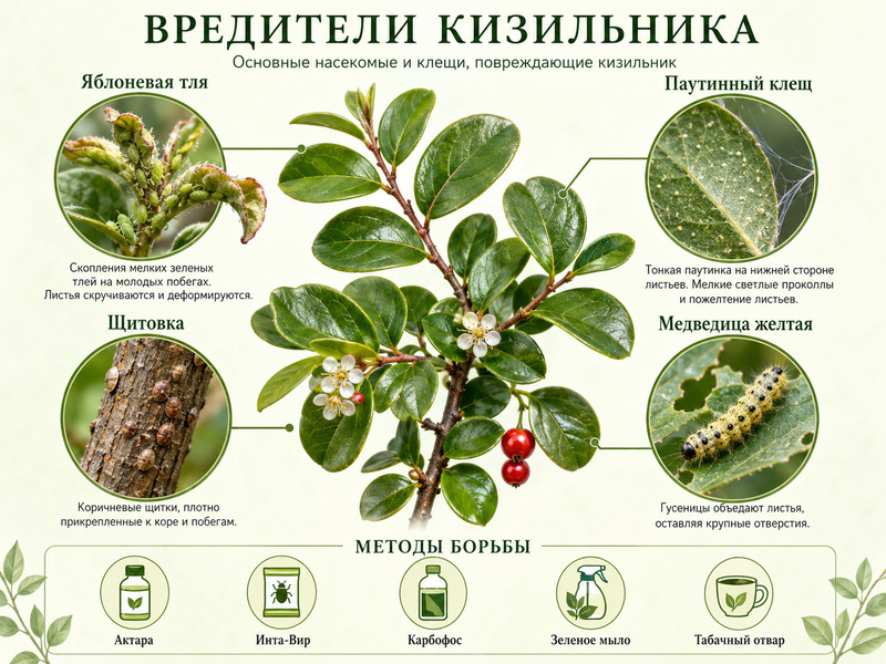Главные вредители кизильника блестящего - схема от питомника саженцев Центросад